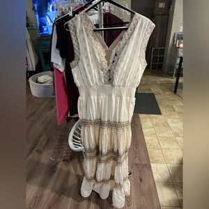 Chic Cream and Brown Midi Dress